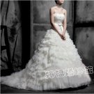 A-line Strapless Layered Lace Ruffles Bridal Gown Bodeice Wedding Dress Sz 2 4 6 8 10 12+