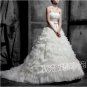 A-line Strapless Layered Lace Ruffles Bridal Gown Bodeice Wedding Dress Sz 2 4 6 8 10 12+
