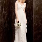 A-line White Chiffon Cap Sleeves Bridal Gown Empire Waist Pregnant Wedding Dress Sz 6 8 10 12 14+