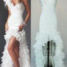 White Chiffon Wedding Dress Jeweled Bridal Gown Hi-low Bridal Dress Sz 2 4 6 8 10+