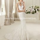 2013 New Mermaid Bridal Gown White Ivory Lace Sheer Straps V-neck Wedding Dress Sz4 6 8 10 12+Custom
