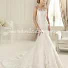 2013 New A-line  Bridal Gown White Ivory Lace Sheer Round -neck Wedding Dress Sz 4 6 8 10 12+Custom