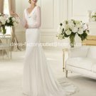 2013 A-line Bridal Gown White Lace Sheer Long Sleeves Chiffon Wedding Dress Sz 4 6 8 10 12+Custom