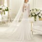 2013 A-line Bridal Gown White Lace Sheer Long Sleeves Chiffon Wedding Dress Sz 4 6 8 10 12+Custom