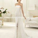 2013 A-line Strapless Bridal Gown Front Slit White Lace Chiffon Wedding Dress Sz6 8 10 12+
