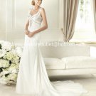 2013 A-line U-neck Bridal Gown White Chiffon Lace Beaded Wedding Dress Sz 4 6 8 10 12+Custom