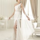 2013 A-line Bridal Gown White Lace Ciffon One Shoulder Front Slit Wedding Dress Sz 4 6 8 10 12+