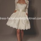 A-line White 3/4 Jacket Ivory Lace Mini Bridal Dress short Beach Wedding Dress Sz 4 6 8 10+Custom