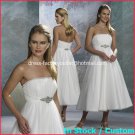 A-line Royal Bridal Gown Strapless Empire Waist Tea Length Wedding Dress Sz 4 6 8 10 12+Custom