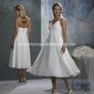 A-line Royal Bridal Gown V-neck Empire Waist Tea Length Wedding Dress Sz 4 6 8 10 12+Custom
