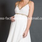 A-line Bridal Gown V-neck Gold Empire Waist White Chiffon Short Wedding Dress Sz 4 6 8 10 12+Custom