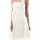 A-line Bridal Gown One SHoulder Empire Waist White Chiffon Short Wedding Dress Sz 4 6 8 10 12+Custom