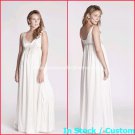 A-line White Satin V-neck Bridal Gown Empire Waist Beaded Pregnant Wedding Dress Sz 6 8 10 12 14+