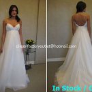 A-line Bridal Gown Thin Straps Empire Waist White Organza Sexy Wedding Dress Sz 4 6 8 10 12+Custom