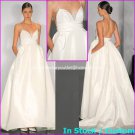 A-line White Taffeta Bridal Ball Gown Empire Waist Backless Wedding Dress Sz 6 8 10 12 14+Custom