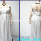 A-line White Satin One SHoulder Bridal Gown Empire Waist Beaded Wedding Dress Sz 6 8 10 12 14+Custom