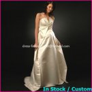 A-line Ivory Satin Strapless Bridal Gown Empire Waist Flower Wedding Dress Sz 6 8 10 12 14+Custom