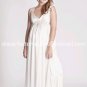 A-line White Satin V-neck Bridal Gown Empire Waist Jeweled Royal Wedding Dress Sz 6 8 10 12 14+