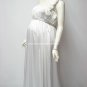 A-line White Satin One SHoulder Bridal Gown Empire Waist Beaded Wedding Dress Sz 6 8 10 12 14+Custom