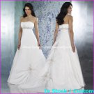 A-line Bridal Ball Gown Strapless Empire Waist White Satin Wedding Dress Sz 4 6 8 10 12+Custom