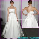 A-line Bridal Ball Gown Strapless Empire Waist White Jeweled Wedding Dress H74 Sz 4 6 8 10 12+Custom