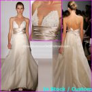 A-line Bridal Ball Gown Backless Empire Waist Champagne SATIN Wedding Dress Sz 4 6 8 10 12+Custom