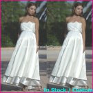 A-line Bridal Ball Gown Strapless Empire Waist White Lace Top Wedding Dress Sz 4 6 8 10 12+