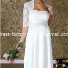 A-line Bridal Ball Gown Strapless Empire Waist White Lace Jacket Wedding Dress Sz 4 6 8 10 12+