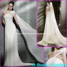 A-line Beach Bridal Dress One Shoulder Maternity White Chiffon Wedding Dress Sz 4 6 8 10 12 14+
