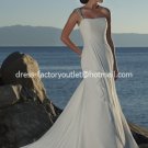 A-line Beach Bridal Dress One Shoulder Jeweled White Chiffon Wedding Dress Sz 4 6 8 10 12 14+