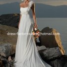 A-line Beach Bridal Dress One Shoulder Flowers White Chiffon Wedding Dress Sz 4 6 8 10 12 14+
