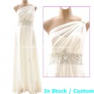 A-line Beach Bridal Dress One Shoulder Jeweled White Chiffon Wedding Dress Sz 4 6 8 10 12 14+