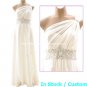 A-line Beach Bridal Dress One Shoulder Jeweled White Chiffon Wedding Dress Sz 4 6 8 10 12 14+