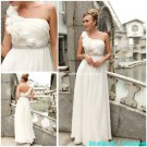 A-line Beach Bridal Dress One Shoulder Jeweled White Chiffon Wedding Dress Sz 4 6 8 10 12 14+