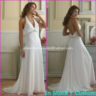 A-line Beach Bridal Dress Halter Maternity White Chiffon Wedding Dress Sz 4 6 8 10 12 14+