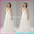 A-line Beach Bridal Dress Lace Halter Maternity White Chiffon Wedding Dress Sz 4 6 8 10 12 14+