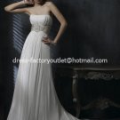 A-line Bridal Prom Dress Strapless Champagne Sash White Chiffon Wedding Dress Sz 4 6 8 10 12 14+