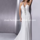 A-line Bridal Prom Dress Halter Jeweled White Chiffon Empire Waist Wedding Dress Sz 4 6 8 10 12 14+