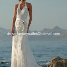 A-line Beach Bridal Dress HALTER Jeweled Maternity Ivory Lace Wedding Dress Sz 4 6 8 10 12 14+
