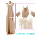 A-line Beach Bridal Dress HALTER Jeweled White Champagne Chiffon Wedding Dress Sz 4 6 8 10 12+