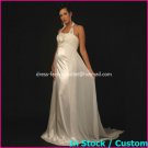 A-line Beach Bridal Dress Halter Maternity White SATIN Chiffon Wedding Dress Sz 4 6 8 10 12 14+