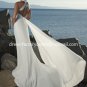 A-line Bridal Prom Dress Halter White Satin Chiffon Empire Waist Wedding Dress Sz 4 6 8 10 12 14+