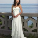 A-line Bridal Prom Dress Strapless White Satin Chiffon Beach Wedding Dress H1 Sz6 8 10 12 14 16+