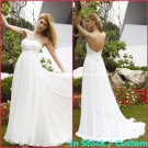A-line Bridal Dress Strapless White Chiffon Maternity Beach Wedding Dress H36 Sz6 8 10 12 14 16+