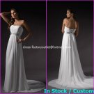 A-line Bridal Dress Strapless White Chiffon Silver SASH Beach Wedding Dress H58 Sz6 8 10 12 14 16+