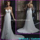 A-line Bridal Dress Strapless White Chiffon Sweethart Beach Wedding Dress H58 Sz6 8 10 12 14 16+