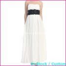 A-line Bridal Dress Strapless White Chiffon Black SASH Wedding Dress H49 Sz6 8 10 12 14 16+