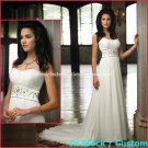 A-line Bridal Dress Strapless White Chiffon Jeweled Beach Wedding Dress H2 Sz6 8 10 12 14 16+