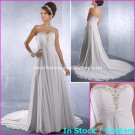 A-line Bridal Dress Strapless White Chiffon Jeweled Beach Wedding Dress h54 Sz6 8 10 12 14 16+