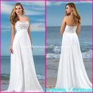 A-line Bridal Dress Strapless White Chiffon Embroidery Beach Wedding Dress h82 Sz6 8 10 12 14 16+
